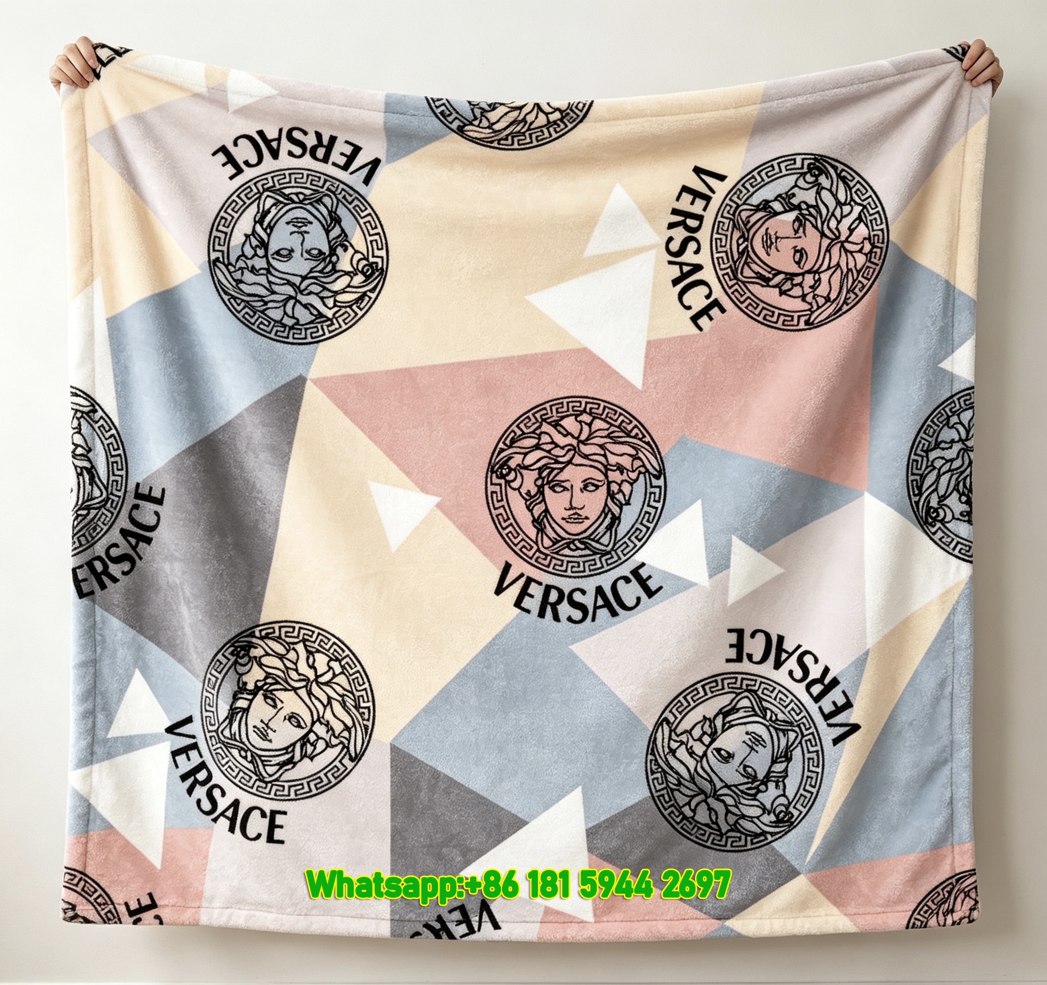 Versace Multicolor Geometric Medusa Print Flannel Sofa Throw Blanket IMG_1353